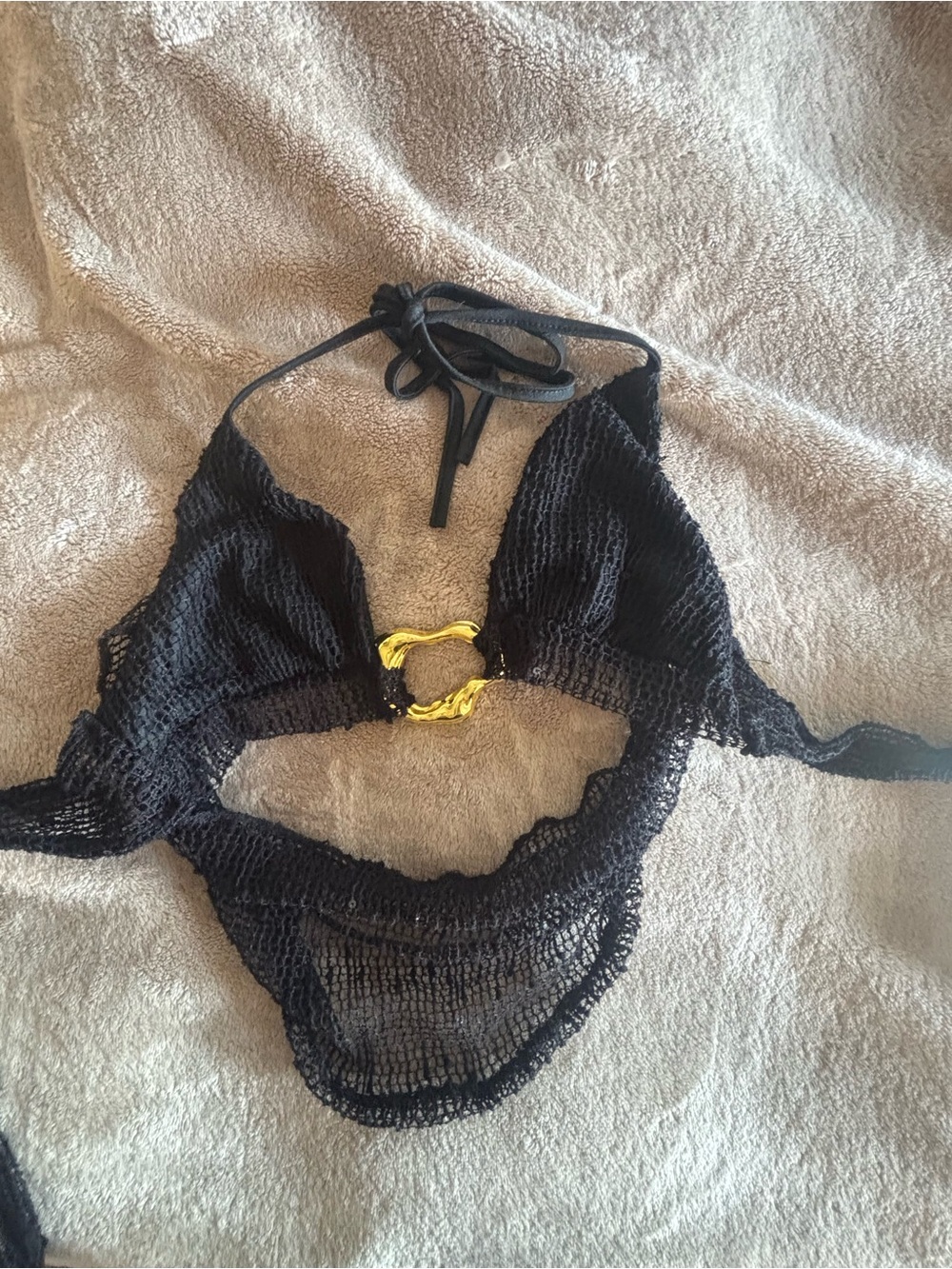 Black sequin halter top with gold ring